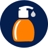 Ilustração de cor laranja com fundo azul escuro mostrando um frasco de perfume