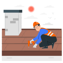 ilustração mostrando um homem realizando troca de telhas