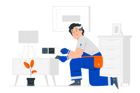 ilustração mostrando um homem fazendo reparos eletricos