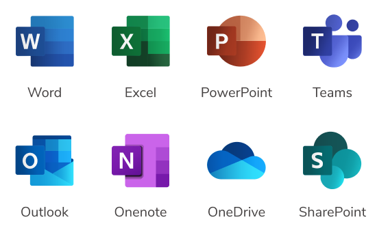 Ícones dos apps disponíveis no Office 365