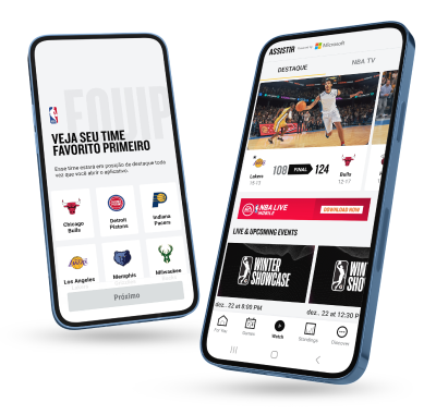 Dois celulares mostrando o app do NBA league pass
