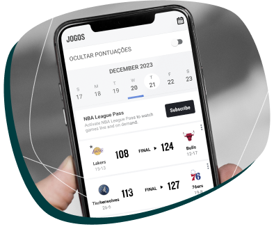 Celular mostrando o app do NBA league pass
