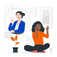 ilustração mostrando uma mulher falando ao telefone com assistencia