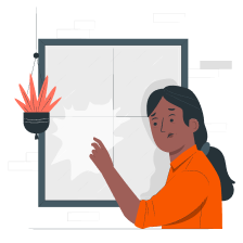 ilustração mostrando uma mulher fazendo reparos em vidros