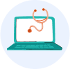 ilustração de um computador com um estetoscópio na frente ilustração de um computador com um estetoscópio na frente
