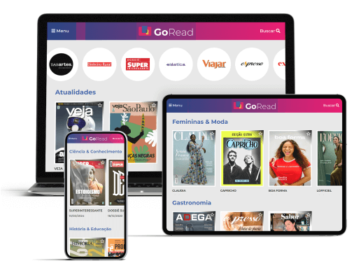 Revista GoRead sendo acessado por celular, tablet e notebook