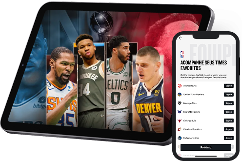 Celular mostrando o app do NBA league pass