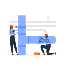 ilustração mostrando homem e mulher realizando emergência hidraulica