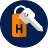 Ilustração de cor laranja com fundo azul escuro mostrando uma chave de hotel Ilustração de cor laranja com fundo azul escuro mostrando uma chave de hotel