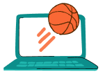ilustração com um computador com uma bola de basquete na frente